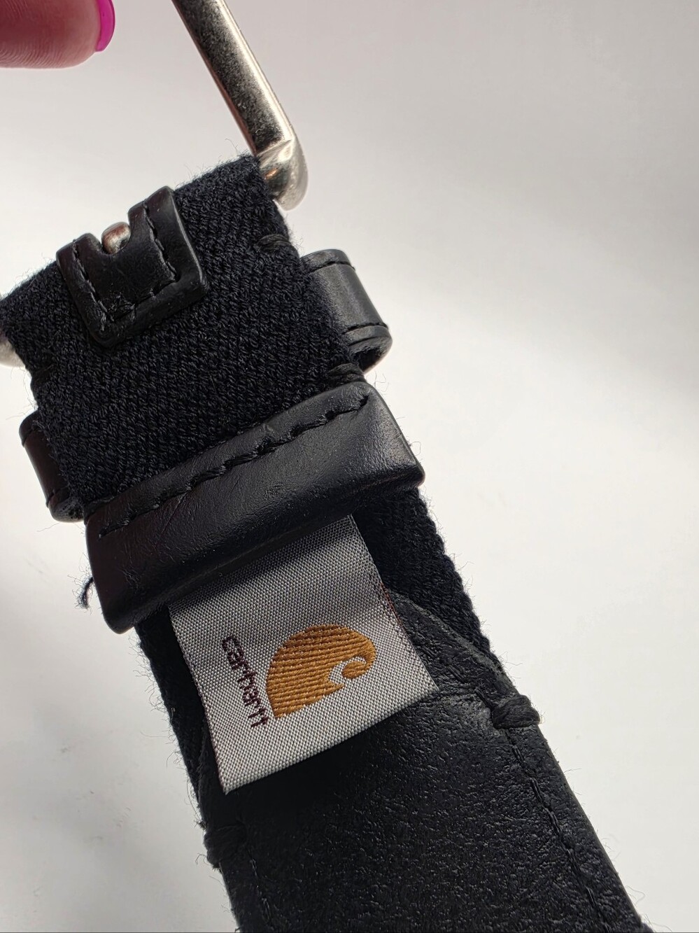 Carhartt Black Canvas Leather Trim Belt Size 36 Logo Buckle Workwear Great Cond - Picture 2 of 10
